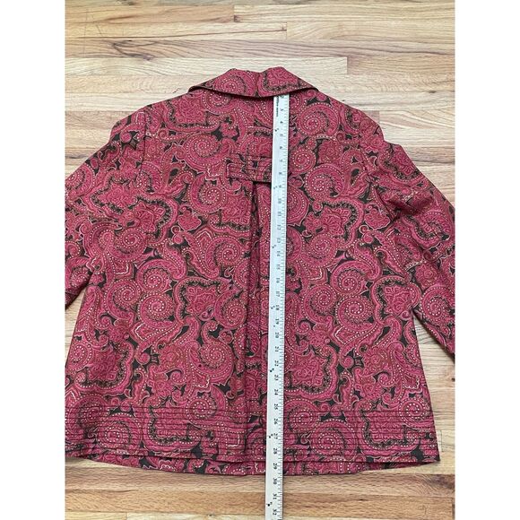 Talbots Women's L Pink Coat Cotton Pea Paisley Stretch Boho Career Swing Jacket - Picture 9 of 10